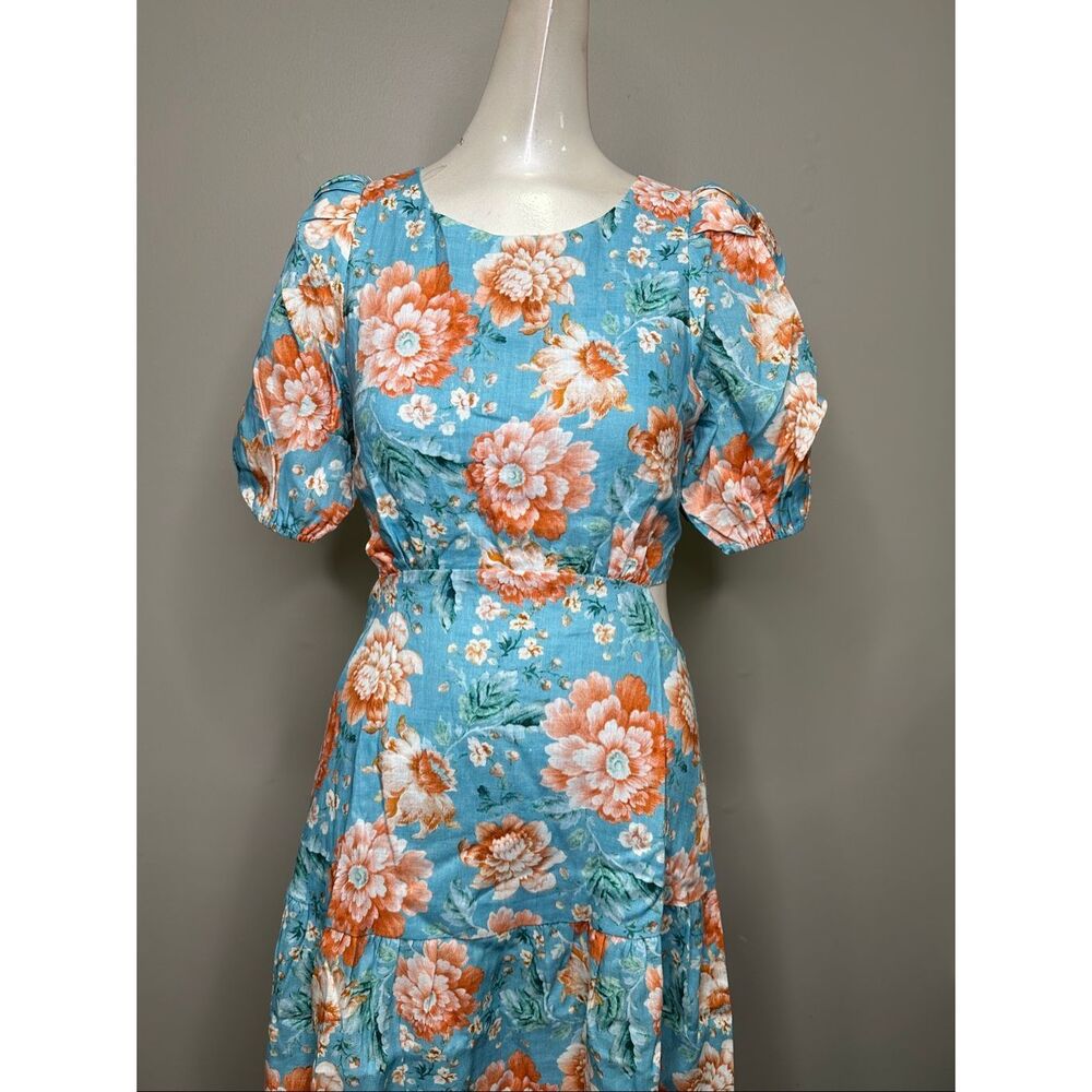 Kivari Josette Lace-Up Back Midi-Dress in Blue Floral Size US 4 $349 - Picture 7 of 14
